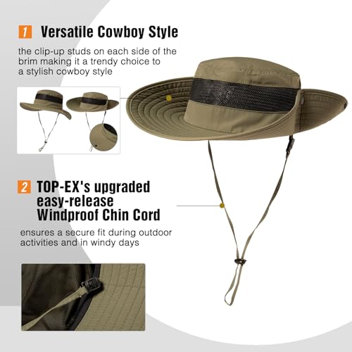 Image of Oversized XL XXL Waterproof Sun Hat for Big Heads Mesh Bucket Hat Wide Brim Adjustable Packable Hiking Beach Fishing