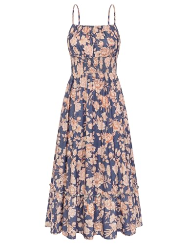 Image of GRACE KARIN Summer Dresses for Women 2026 Vacation,Smocked Floral Maxi Dress,Boho Beach Sundress with Pocket Fashion Clothing