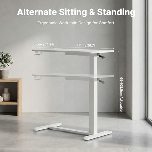 Xmart Medical Adjustable Overbed Bedside Table with Wheels Pneumatic Mobile Standing Laptop Desk Hospital and Home Use Rolling Computer Cart Movable Bed Table (36 x 68 cm, White) by Xmart - Image 2
