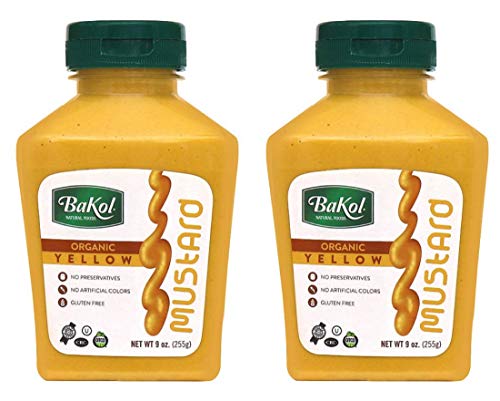 Bakol Organic Yellow Mustard, 9 Ounce Bottle (255 Grams) - Gluten Free Stone Ground Mustard for Relish, Sandwich Spread, Salad Vinaigrette -Natural Mustard Sauce, No Preservatives Added (2 PACK)