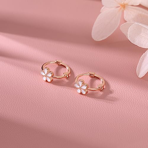 Image of Reffeer Solid 925 Sterling Silver Flower Hoop Earrings Huggie for Women Teen Girls Daisy Hoop Earrings Cartilage Helix Earrings