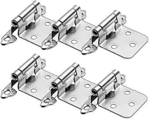 Satin Nickel Cabinet Overlay Hinges, 1/2'' Self Closing Kitchen Door Hinges for Cabinets,6 Pack(3 Pairs)