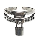 Ch.yishi Handmade Vintage 925 Sterling Silver Wide Band Rings for Women/Men,Adjustable Thumb Finger Ring (Double layer lock head)