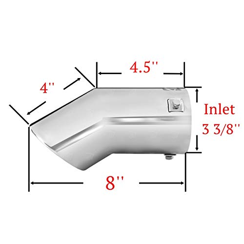 Tritrust Exhaust Tip, 2.75 - 3 Inch Inlet Adjustable, 3.5'' Outlet 8'' Long Muffler Tip, Chrome Stainless Steel Truck Car Turn Down Tail Tip, Clamp On Tailpipe #TOP1