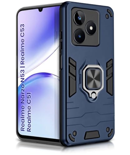 Image of WOW IMAGINE Shock Proof Back Case Mobile Cover for Realme Narzo N53 | Realme C53 | Realme C51 | Back Cover Case (Tough Armor | Hybrid PC + TPU | Ring Holder & in-Built Kickstand | Blue)
