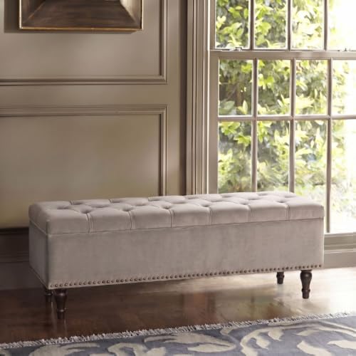 Image of Velum 3 Seater Sofa for Living Room & Office | Premium Fabric Upholstery | Solid Wood Frame | Comfortable Seating | 3 Years Warranty (Light Grey, Storage Ottoman)