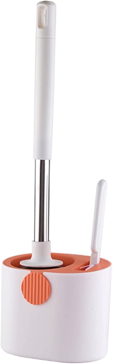 Silicone Toilet Brush and Holder Set, Deep Cleaning Floor Standing & Wall Mounted Toilet Bowl Brush for Bathroom, Toilet Brush Flexible Bristles, Compact Size for Storage and Organization (Orange)