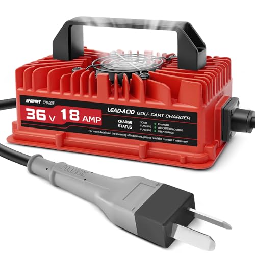 EPOWREY Chargeur de batterie de voiturette de golf 18 A pour 36 volts Club Car, EZGO et Yamaha avec fiche Crowfoot - Plomb-acide