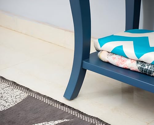 Image of Wooden Console Table with 2 Drawers, Natural Wood Top, Curved Legs, Entryway Sofa Table, Sheesham Wood Study Table with Shelf Storage, 46Lx17Wx30H Inches. (Denim Blue)