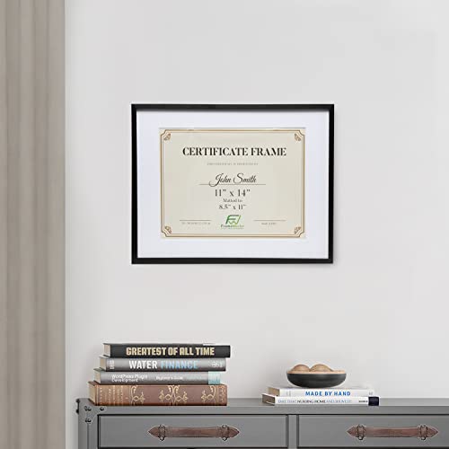 Frameworks 11”X14” Matted To 8.5”X11” – Deluxe Black Aluminum Contemporary Diploma Frame With Tempered Glass And Removable Mat #TOP5