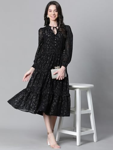 Image of oxolloxo Women's Polyester Empire Waist Knee-Length Dress