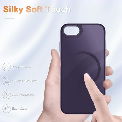 Image of YENAPOON for iPhone SE Case 2022(3rd) /2020(2nd), iPhone 8 /7 Case, Purple | Fit for Magsafe, Screen Protector Included, Matte Magnetic Slim Phone Cover, Shockproof Protection Translucent Frosted Back