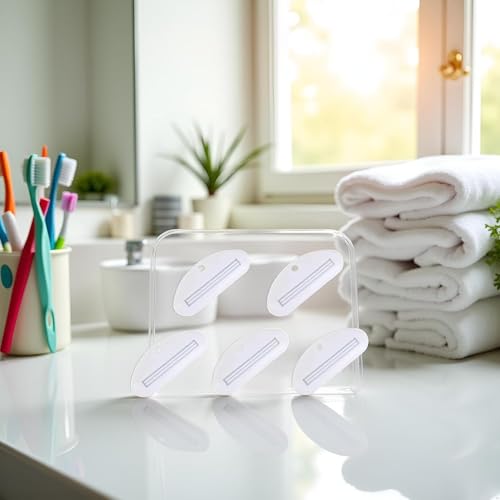Zahnpasta-Quetscher aus Kunststoff, weiß, Zahnpasta-Spender, Zahnpasta-Clips zum Sparen von Zahnpasta, kinderfreundlich, einfach und praktisch, Hilfsmittel und Zubehör, 5 Stück