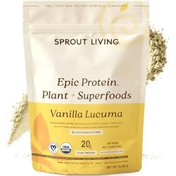 Sprout Living Epic Protein, Plant Based Protein & Superfoods Powder, Vanilla Lucuma Powder | 20 Grams Organic Protein Powder, Vegan, Non Dairy, Non-GMO, Gluten Free, Low Sugar (1 Pound, 12 Servings)