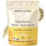 Sprout Living Epic Protein, Plant Based Protein & Superfoods Powder, Vanilla Lucuma Powder | 20 Grams Organic Protein Powder, Vegan, Non Dairy, Non-GMO, Gluten Free, Low Sugar (1 Pound, 12 Servings)