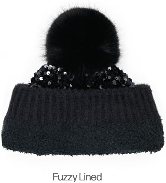 C.C Kids Sequin Fur Pom Beanie for Boys Girls - Comfortable Soft Warm Children Youth Knit Skully Hat with Faux Fur Pom - Image 6