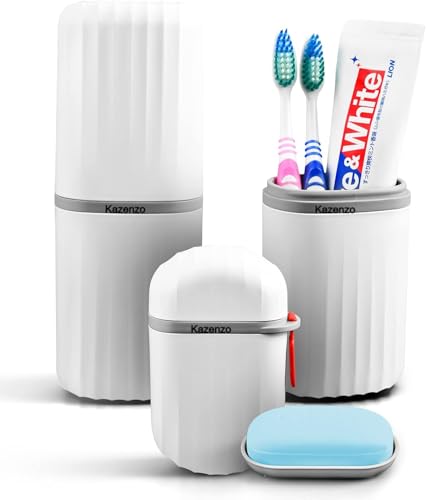 Kazenzo Plastic White Tooth Brush Holder Travelling Soap Case Toothbrush Holder With Soap Cover For Trip Bathroom Camping Leak Proof Toothbrush Cover Box Waterproof Case,Toothpaste Storage Kit