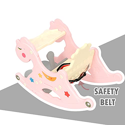 ehomeKart-Rocking-Horse-Chair-For-Kids-With-Food-Tray-2-In-1-Plastic-Rocker-Chair-Horse-Ride-On-Toy-Perfect-For-Indoors-Outdoors-Age-12-Months-3-Years-Boys-And-Girls-Pink