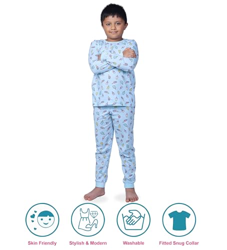 Image of Hestia | H.NSG.7 | Kids Nightwear | Sleepwear | Cotton | Trouser Full Sleeves Tshirt | Elastic Waist | Night Dress with Pyjama Tshirts for Boys | Breathable Fabric | Set 1