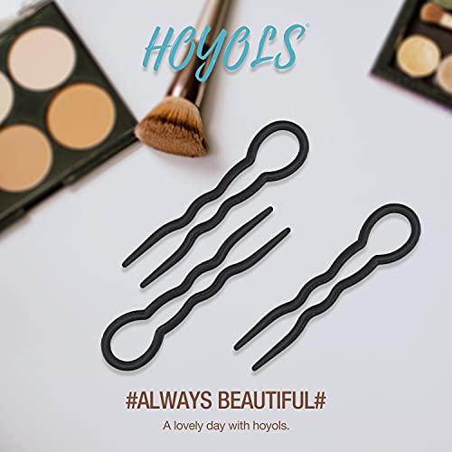 Hoyols 12 Pcs 3.5 Inch French Style Hair Pins, Small French Hair Fork, Wavy Crink Hair Pin U Shaped Hair Sticks Cellulose Acetate Chignon Updo Bun Holder For Women Styling Accessories Black #TOP4