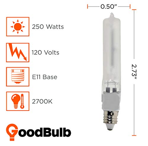 Goodbulb 250 Watt Jd Light Bulb | 250W E11 Base 120V | High Output Halogen Light | 3000K Soft White & Frosted Finish | 2000 Life Hours | 10 Pack #TOP1