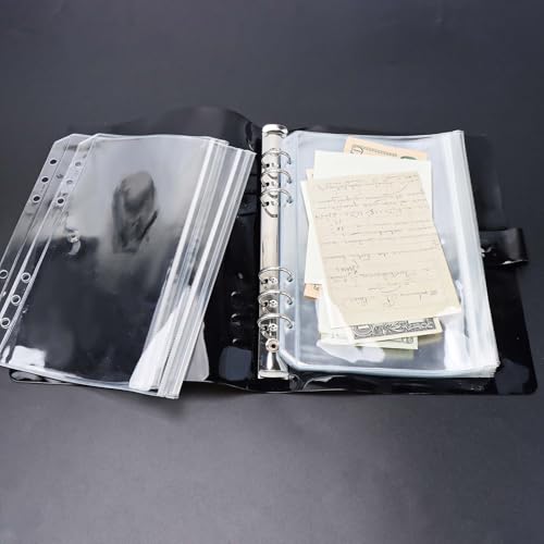 Mogoostry 12 bolsos para fichário A5, bolso ziplock transparente, 6 furos, bolsas transparentes para
