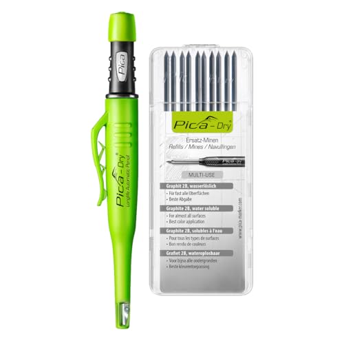Pica-Dry Bundle 30403 I Set bestehend 3030 Dry Automatic Longlife Tieflochmarker I mit Spitzer und Halteclip I inkl. Spezial-Minen-Set 4030 (10xGraphit 2B) I nachfüllbar Staub- und Nässeschutz