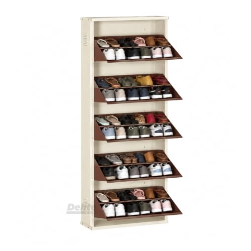 Image of DELITE KOM AIRO 24 inch 10 Shelf Double Decker Metal Shoe Rack Wall Mount for Home with Lock | Air-Vent Panels Keep Shoes Odour-Free | 30 Shoes /50 Slippers | 1Yr Warranty | 67x24x8 Ivory Coffee | DIY