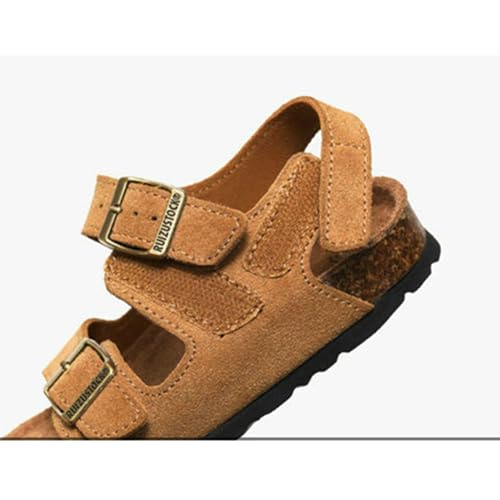 SywzX&xfybz Summer Kid's Cow Suede Leather Soft Sole Cork Sandals Breathable Sports Children Sandals Outdoor Girls Boys Beach Slippers3