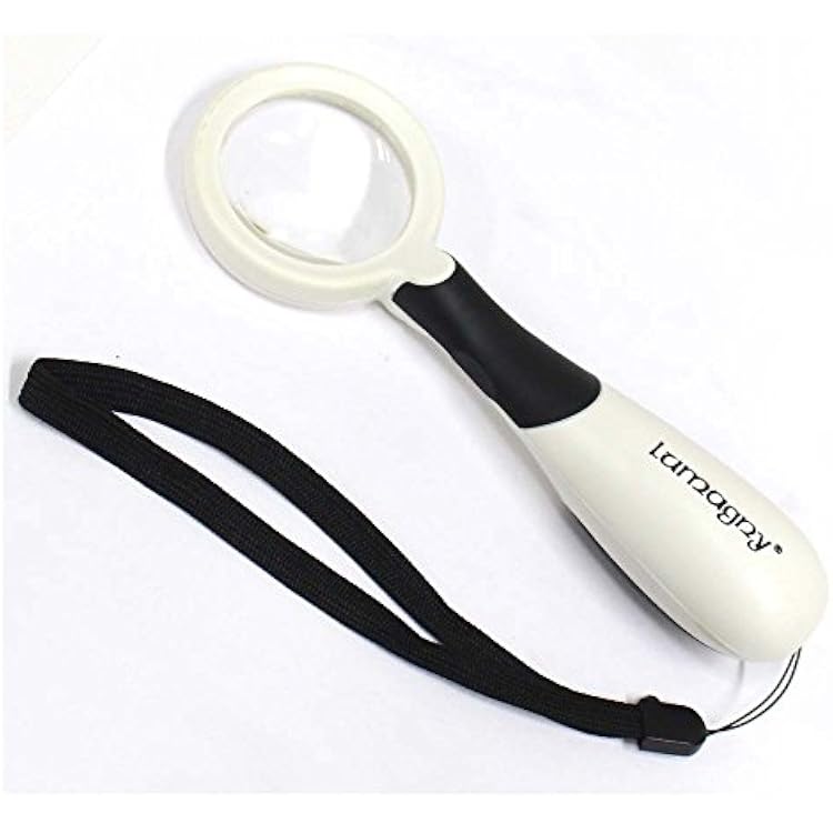 2X / 5X Dual Power | Handheld LED Magnifier | 2 (5.1 cm) Distortion-Free Lens | 7.5 (19 cm) Length | Two-Way Adjustable Lighting | Ergonomic Grip & Wrist Strap | Requires 2 AAA