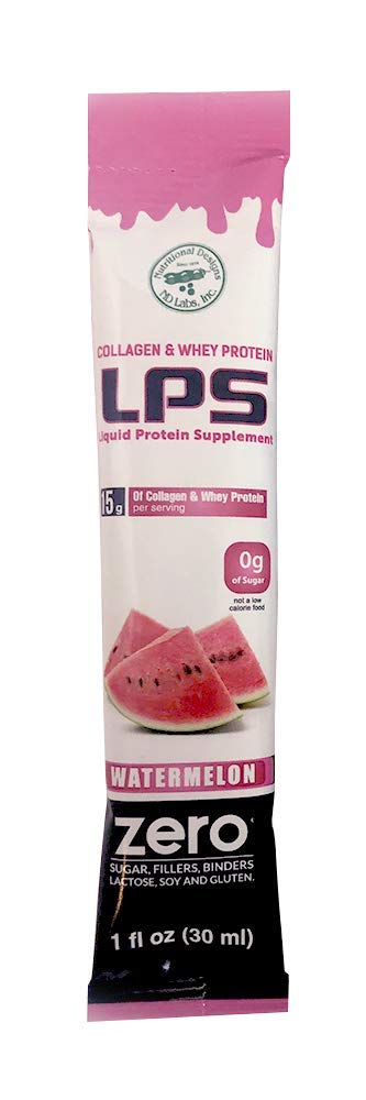 Sugar-Free Liquid Collagen & Whey Protein Supplement - Non-GMO Drink - Promotes Healthy Skin & Hair for Men & Women (Watermelon, Single Serve - 25 Packets)
