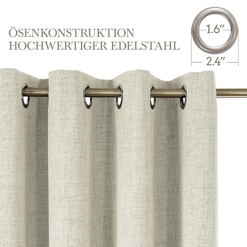 CUCRAF Vorhang 100% Blickdicht Leinen Gardinen mit Ösen Verdunklungsvorhänge Gardinen Hellbeige H229 x B167 cm 2er Set… – Ansicht 2