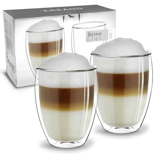 Creano Set 2 Tazze Cappuccino 250ml Doppia Parete in Vetro Borosilicato – Bicchieri Termici Isolanti per caffè tè Latte – Design Elegante Regalo Premium - Set 01: 2X 250ml 2 Pezzi (Confezione da 1)