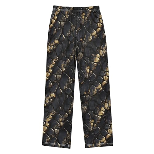 Boys' Pants Black Gold Snakeskin Texture Long Bottoms Jogger Pants Elastic Waist Trousers with Pockets S-XL
