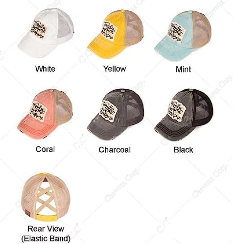 C.C Ponycap Messy High Bun Ponytail Adjustable Mesh Trucker Baseball Cap Hat, Tequila Lime and Sunshine, Yellow, One Size - 2