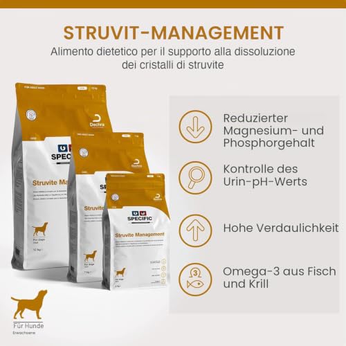 SPECIFIC® Struvite Management (CDD) 12kg - Trockenfutter für Hunde - Vorbeugung & Auflösung von Struvitsteinen - Geringer Magnesium- & Phosphorgehalt - Ausgewachsene Hunde - DECHRA Veterinary Products