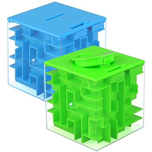 2 Pack Money Puzzle Gift Boxes Two Cool Cube Shaped Holder Maze Challenging And Unique