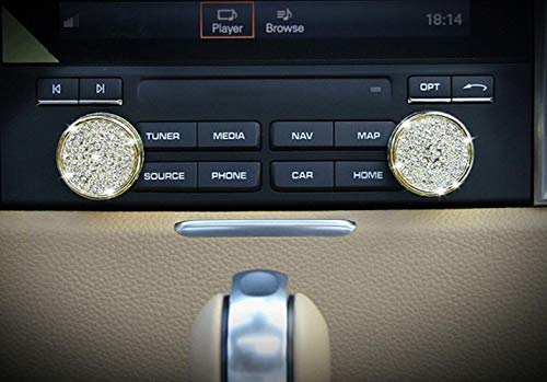 Yuwaton Car Interior Bling Vol Knob Cover Decals For Prosche Audio Multimedia Knob Rhinestone Cover (Gold) #TOP2