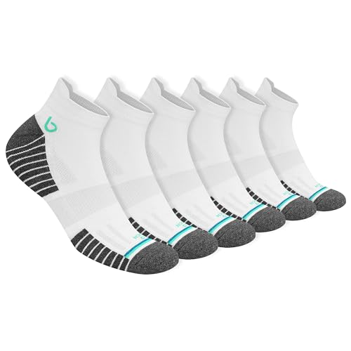 BAMBOS Bamboo Socks Men 6-11 Running Trainer Sports Ankle Socks Women 4-7, Pack of 6 (Size UK 5-8, Eco White)