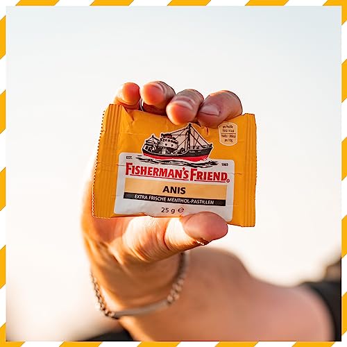 Fisherman's Friend Anis, 24er Vorratsbox, Exklusive Sorte: Anis und Menthol Geschmack, mit Zucker & vegan, Bonbons für frischen Atem, 24 x 25g 5