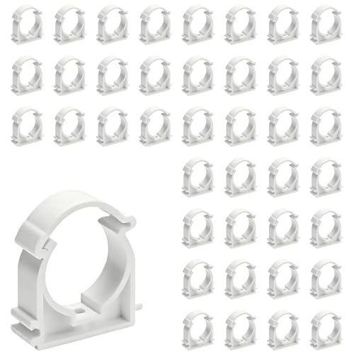 TILONKJ Abrazadera de Plástico para Tuberías,40 Piezas Abrazaderas de Pvc Blanco para Tubo de 16 mm,U-Soporte de Plástico para Tubos,Para Piscina,Cocina y Baño(Montable en la Pared)
