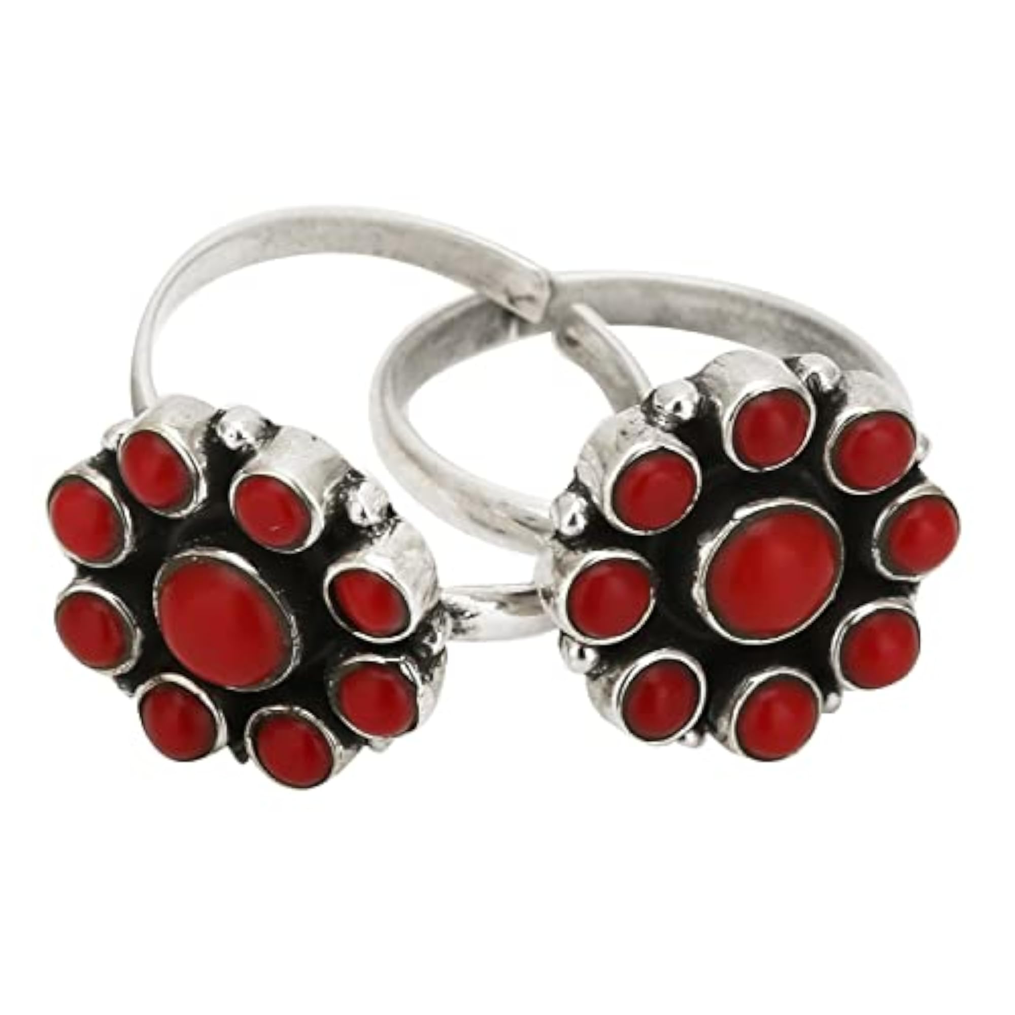 Women's 925 Sterling Silver Red Toe Rings, Elegant Design