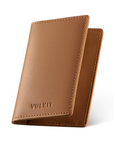 Image of VULKIT Leather Business Card Holder 2 Sided Slim Business Name Card Organizer for Men or Women(Nappa Brown)