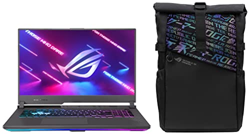 Image of ASUS ROG Strix G17 (2022), 17.3-inch (43.94 cms) FHD 144Hz, AMD Ryzen 7-6800H, RTX 3050 4GB Graphics, Gaming Laptop, G713RC-HX020W + BP4701 ROG 17 inch(43.18 cm) Backpack (Black)