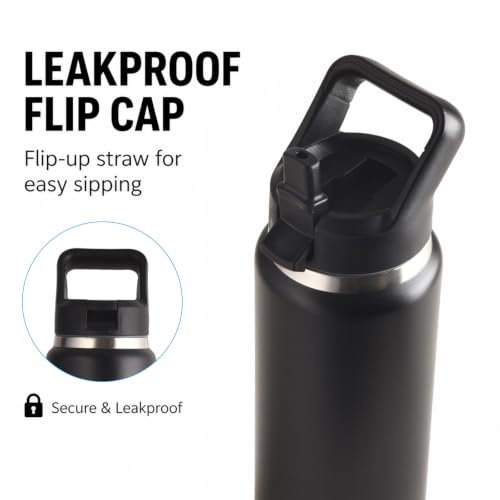 CYPHERTAN 27oz Water Bottle with Straw Lid Vacuum Insulated Stainless Steel BPA-Free Reusable Cup for School, Sports, Travel (Black) - image 4