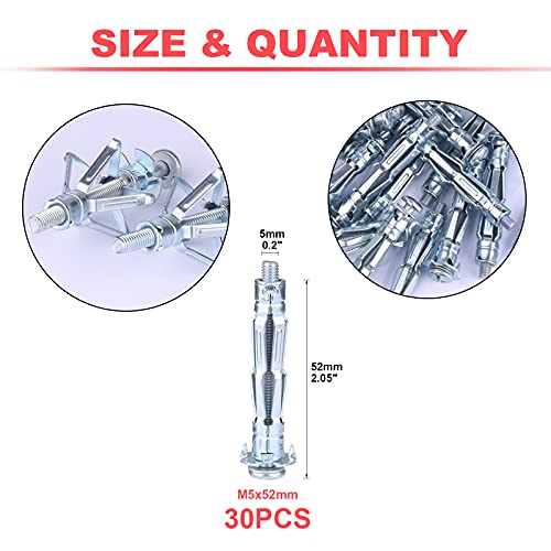 Paick M5 X 52 Zinc Plated Steel Bolt, Heavy Duty Hollow Drive Wall Anchor Screw Set thumb #1
