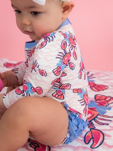 Image of RuffleButts Baby Girls UPF 50+ Sun Protection Floral Printed Long Sleeve One Piece Rash Guard Swimsuit with Zipper