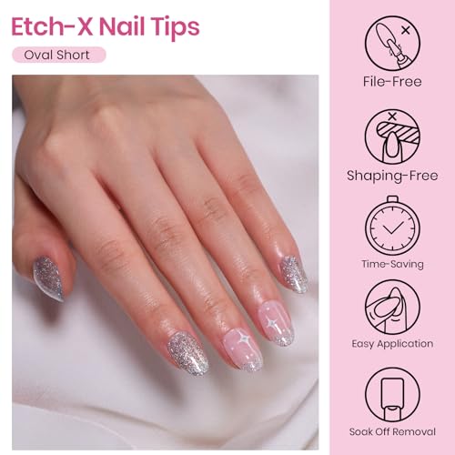 Image of Beetles Gel Nail Tips Etch-X- Oval Short, 384pcs 12 Sizes Pre-Etched