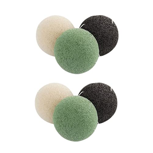 PartyKindom 6Pcs Round Cleansing Sponges Washing Puff Black Green White for Gentle Exfoliation Vegan Facial Care Sponges
