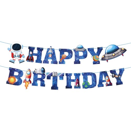 Bannière anniversaire thème espace astronaute